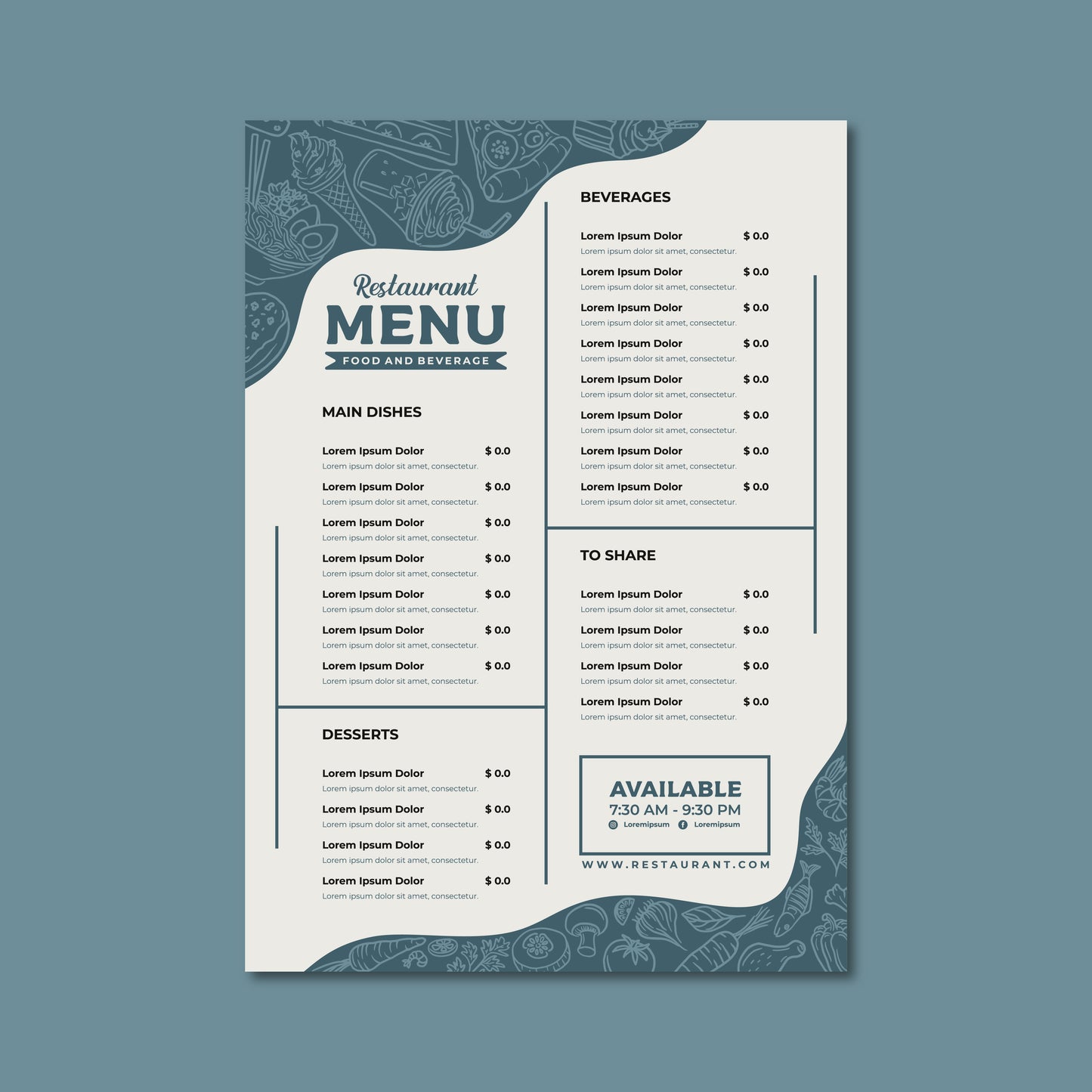 A5 Laminated Menus